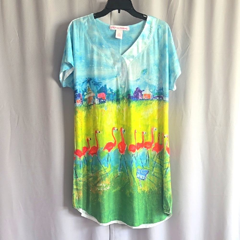 Colorful Flamingo Print Tunic Top